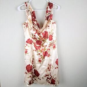 Reformation Lanelle Silk Red Rose Floral Off The Shoulder Dress Cream 12 NWT